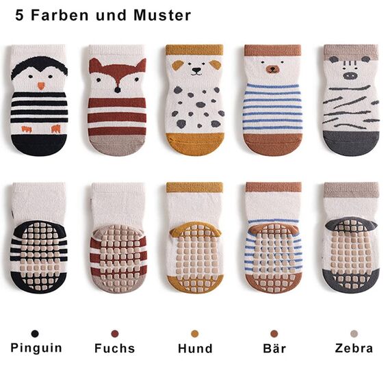 Exemaba Rutschfeste Socken für Baby Mädchen Jungen 5 Paar Kinder Anti Rutsch Socken Sportsocken Stoppersocken(M/1-3 Jahre, G 5 Farben)