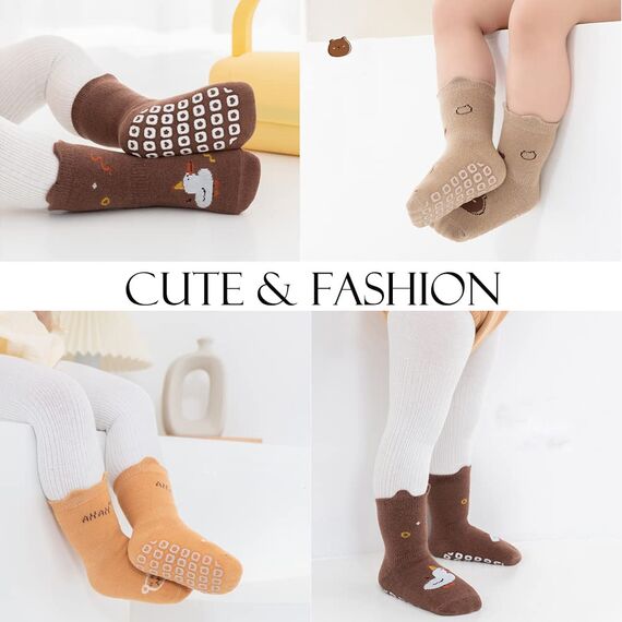 Exemaba Rutschfeste Socken für Baby Mädchen Jungen 5 Paar Kinder Anti Rutsch Socken Sportsocken Stoppersocken(L/3-5 Jahre, F 5 Farben)