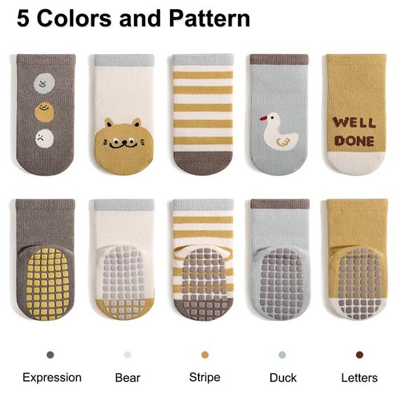 Exemaba Baby Antirutsch Socken 5 Paar Kleinkinder Tiermotive ABS Rutschfeste Sneaker Socken(Blau Ente,M/1-3Y)