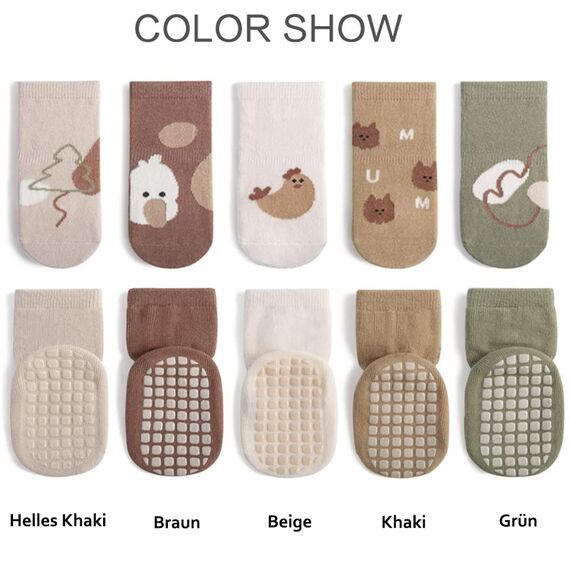 Exemaba Rutschfeste Socken für Baby Mädchen Jungen 5 Paar Kinder Anti Rutsch Socken Sportsocken Stoppersocken(S/6-12 Monate, D 5 Farben)