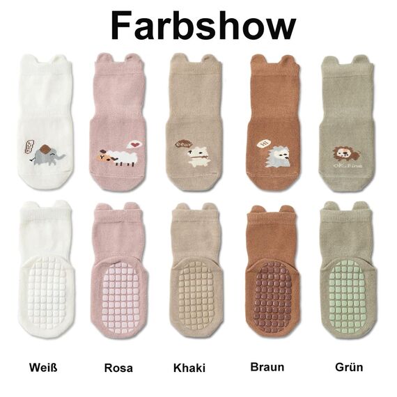 Exemaba Rutschfeste Socken für Baby Mädchen Jungen 5 Paar Kinder Anti Rutsch Socken Sportsocken Stoppersocken(L/3-5 Jahre, E 5 Farben)