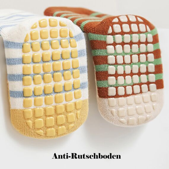 Exemaba Baby Antirutsch Socken 5 Paar Kleinkinder Tiermotive ABS Rutschfeste Sneaker Socken(Streifen,L/3-5Y)