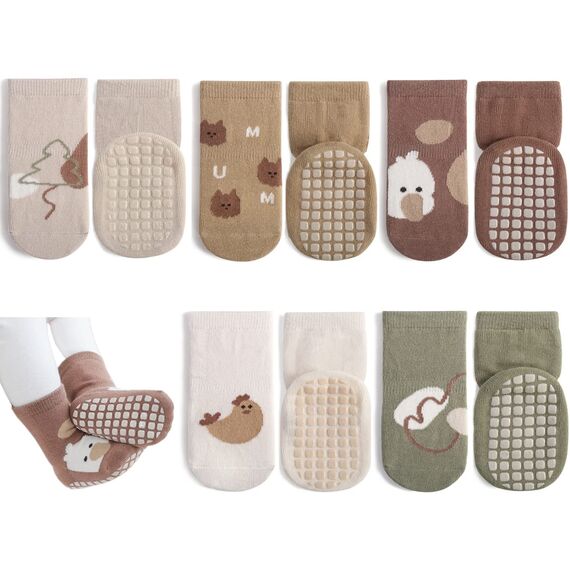Exemaba Rutschfeste Socken für Baby Mädchen Jungen 5 Paar Kinder Anti Rutsch Socken Sportsocken Stoppersocken(S/6-12 Monate, D 5 Farben)