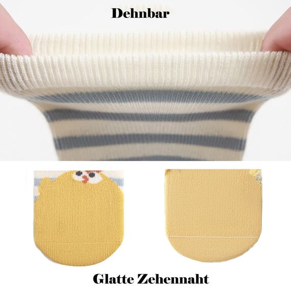 Exemaba Baby Antirutsch Socken 5 Paar Kleinkinder Tiermotive ABS Rutschfeste Sneaker Socken(Streifen,M/1-3Y)