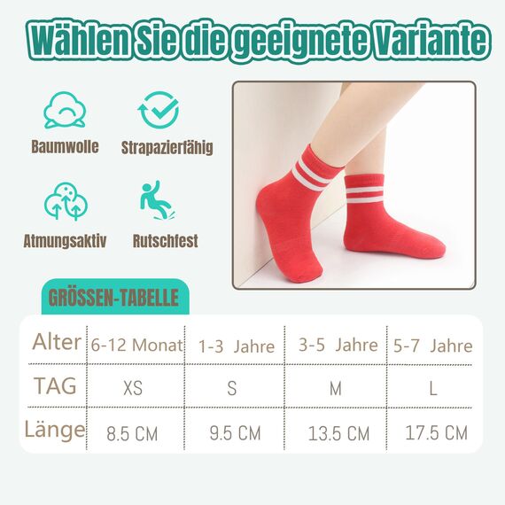 HYCLES ABS Stoppersocken für Kinder - 12 Paar Rutschfeste Socken für Baby, Jungen, Mädchen und Kleinkind - 6-12 Monate