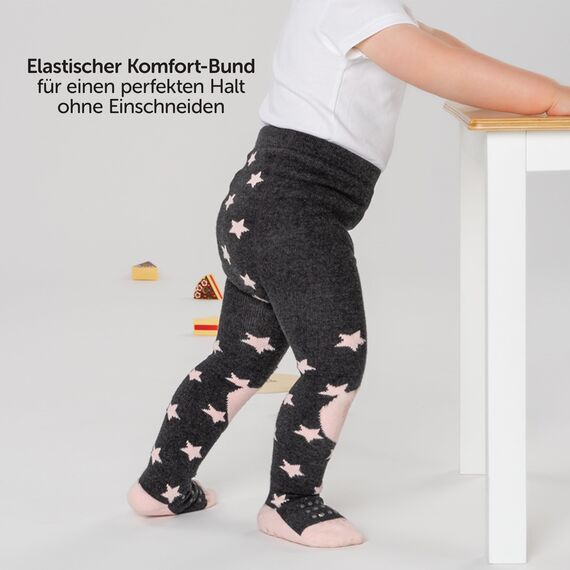 LaLoona Baby Krabbelstrumpfhose mit ABS Sohle - elastische Kinderstrumpfhose mit Anti Rutsch Noppen - OEKO-TEX® Standard 100 geprüft - Sterne/Rosa - 86-92