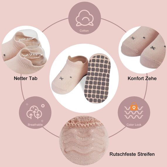 ELUTONG Baby Socken Anti Rutsch Dünn - Schön Baumwolle Rutschfeste Socken Baby Kinder, 5 Paar Sommer Krabbelsocken Stoppersocken für Mädchen Jungen 3-5 Jahre