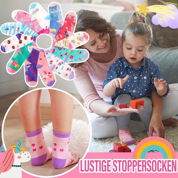 Stoppersocken Kinder Baby Mädchen Lustige Socken Antirutschsocken Kinder Anti Rutsch Rutschfeste Geschenk Baumwolle Socken Kinder Mädchen 12 Paare 22 23 24 25 26 27 28 29 30 31 32 33 34(Blume,24-26)