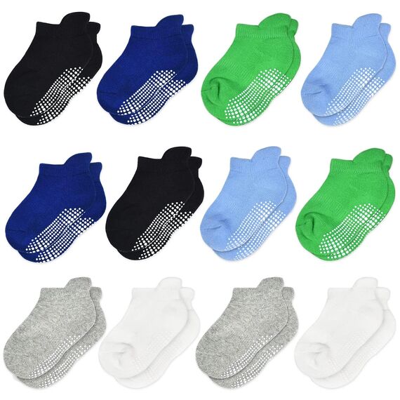 HYCLES ABS Stoppersocken für Kinder - 12 Paar Rutschfeste Socken für Baby, Jungen, Mädchen, Kleinkind - 0-7 Jahre, 1-3 Jahre