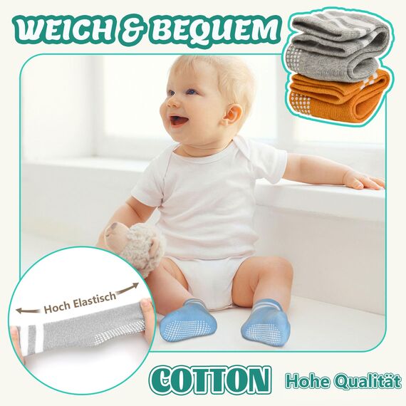 HYCLES ABS Stoppersocken für Kinder - 12 Paar Rutschfeste Socken für Baby, Jungen, Mädchen, Kleinkind - 5-7 Jahre