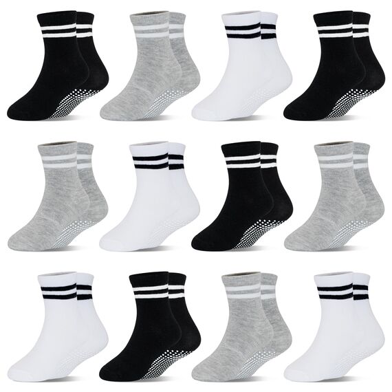 HYCLES ABS Stoppersocken für Kinder - 12 Paar Rutschfeste Socken für Baby, Jungen, Mädchen und Kleinkind - 6-12 Monate