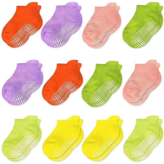 HYCLES Stoppersocken Kinder - 12 Paar ABS Socken für Baby, Jungen, Kleinkind - Rutschfeste Antirutsch Socken für Mädchen 0-7 Jahre