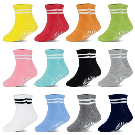 HYCLES ABS Stoppersocken für Kinder - 12 Paar Rutschfeste Socken für Baby, Jungen, Mädchen und Kleinkind - 6-12 Monate