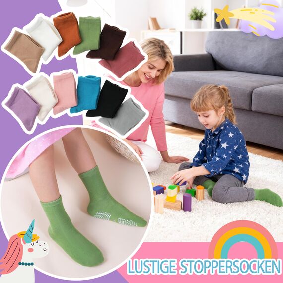 Welwoos Stoppersocken Kinder Baby Mädchen Lustige Socken Antirutschsocken Kinder Anti Rutsch Rutschfeste Geschenk Baumwolle Socken für Kinder Mädchen Kleinkind 12 Paare(Reine Farbe,30-34)