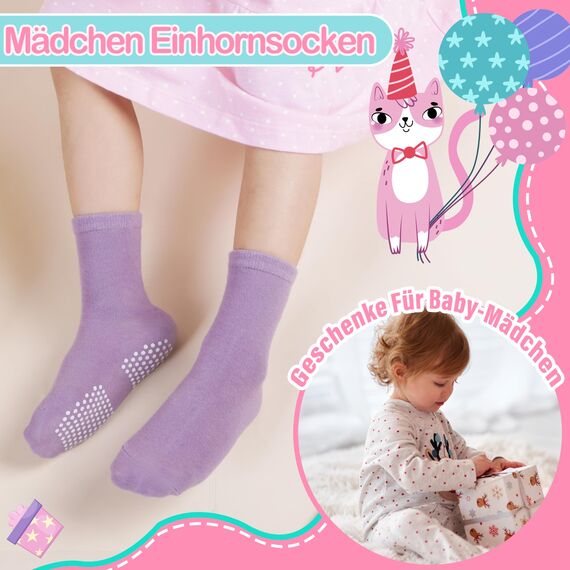 Welwoos Stoppersocken Kinder Baby Mädchen Lustige Socken Antirutschsocken Kinder Anti Rutsch Rutschfeste Geschenk Baumwolle Socken für Kinder Mädchen Kleinkind 12 Paare(Reine Farbe,22-24)