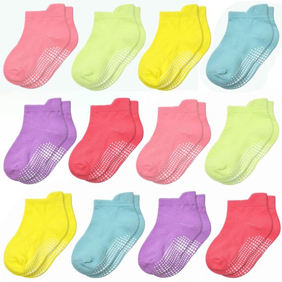HYCLES Stoppersocken Kinder - 12 Paar ABS Socken für Baby, Jungen, Kleinkind, 0-7 Jahre - Antirutsch Socken Mädchen 6-12 Monate