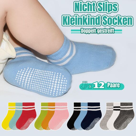 HYCLES Stoppersocken Kinder - 12 Paar ABS Socken für Baby, Jungen, Mädchen, Kleinkind - Rutschfeste Antirutsch Socken für 3-5 Jahre