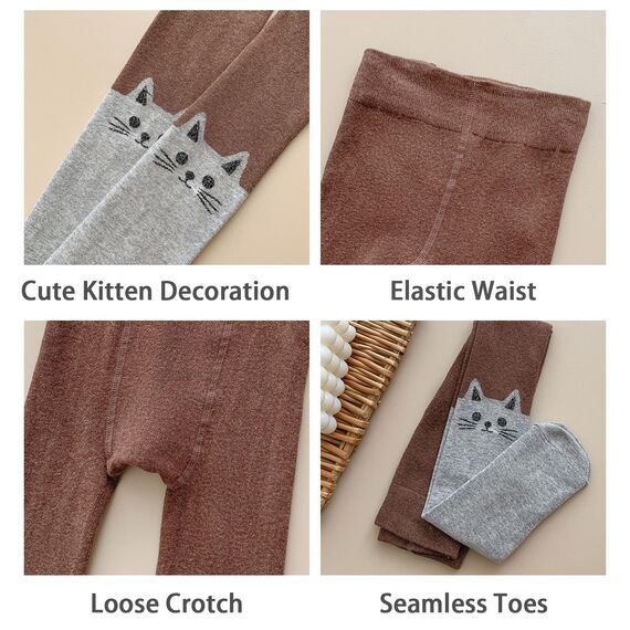Silkglory Strumpfhose Mädchen,Strumpfhose Baby mit Zweifarbigem Kätzchen Niedliche Dekoration Vollfüßig,3 Stück Weiche Säuglings Leggings Warme Strümpfe für Neugeborene Grau/Schwarz/Weiß 7–9 Jahre