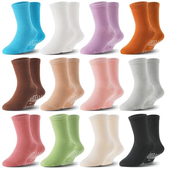 Welwoos Stoppersocken Kinder Baby Mädchen Lustige Socken Antirutschsocken Kinder Anti Rutsch Rutschfeste Geschenk Baumwolle Socken für Kinder Mädchen Kleinkind 12 Paare(Reine Farbe,19-22)