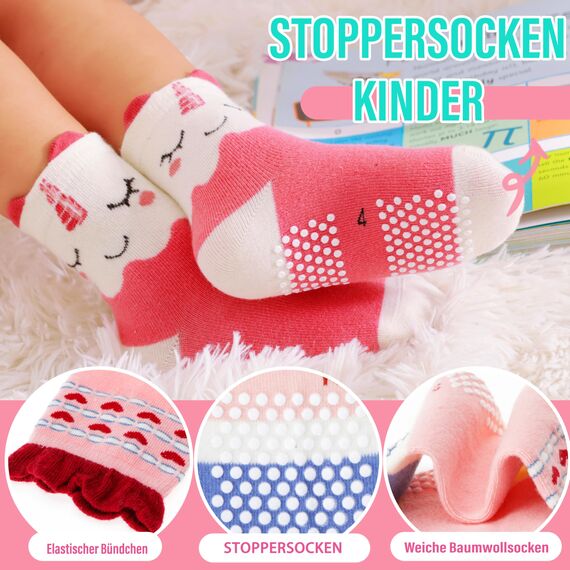 Welwoos Stoppersocken Kinder Baby Mädchen Lustige Socken Antirutschsocken Kinder Anti Rutsch Rutschfeste Geschenk Baumwolle Socken für Kinder Mädchen Kleinkind 12 Paare(Cartoon,22-24)