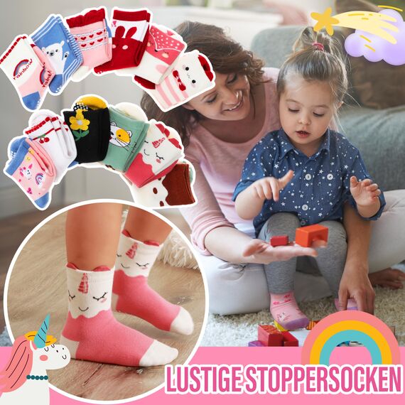 Welwoos Stoppersocken Kinder Baby Mädchen Lustige Socken Antirutschsocken Kinder Anti Rutsch Rutschfeste Geschenk Baumwolle Socken für Kinder Mädchen Kleinkind 12 Paare(Cartoon,19-22)