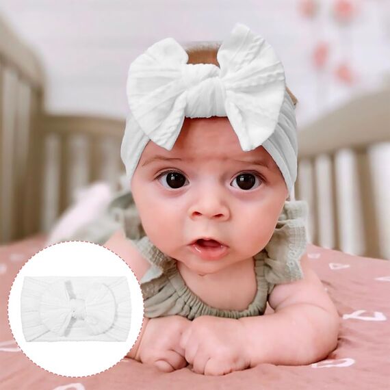 YOFASEN 2 Stück Haarband - High Elastisches Baby Mädchen Schleife Stirnbänder - Weiche Turban Babyschmuck (Rosa+Weiß)