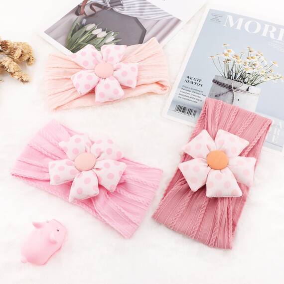 DRESHOW Stirnband Baby Mädchen Dehnbare Nylon Stirnbänder Handgefertigte Blumen Haarband for Neugeborene Kleinkinder Kinder