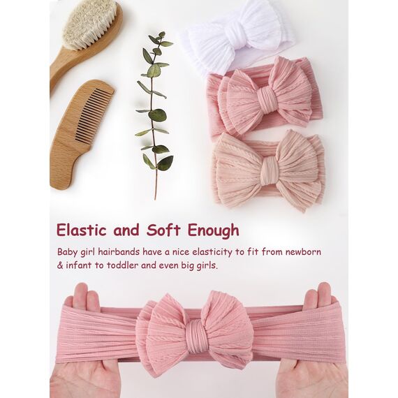DRESHOW Stirnband Baby Mädchen Dehnbare Nylon Stirnbänder Handgefertigte Schleife Haarband for Neugeborene Kleinkinder Kinder 3 Stück