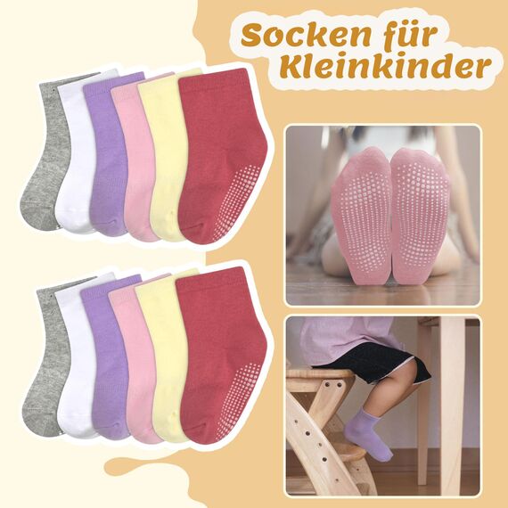 HYCLES Stoppersocken Kinder 12 Paars ABS Socken Kinder Baby Mädchen Kleinkind Rutschfeste Socken Antirutsch Socken für 7-10 Jahre