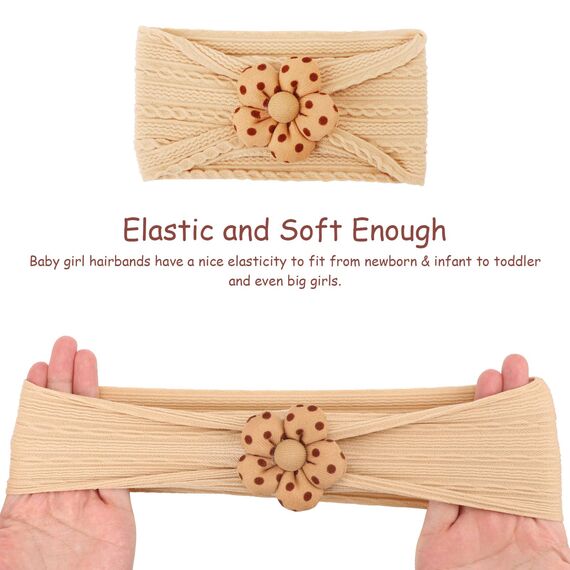 DRESHOW Stirnband Baby Mädchen Dehnbare Nylon Stirnbänder Handgefertigte Blumen Haarband for Neugeborene Kleinkinder Kinder 3 Stück