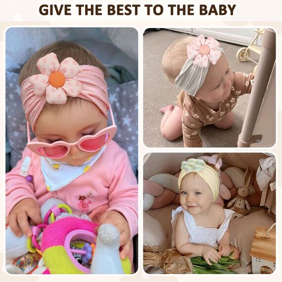 3 Stück Baby Blumen-Stirnband, Nylon-Baby-Stirnbänder, weiche Haarbänder, Zubehör für Neugeborene, Kleinkinder (Yellow Pink White)