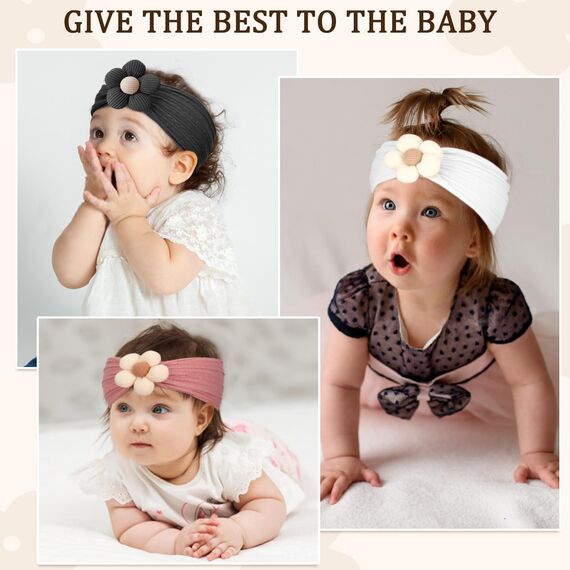 3 Stück Baby-Blumen-Stirnband, Nylon-Baby-Stirnbänder, weiche Haarbänder, Baby-Zubehör für Neugeborene, Kleinkinder (White Black Pink)