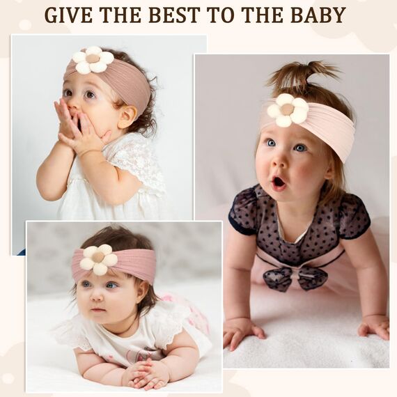 3 Stück Blumen-Stirnband, Nylon-Stirnbänder, Weiche Haarbänder, Baby-Zubehör für Neugeborene, Kleinkinder