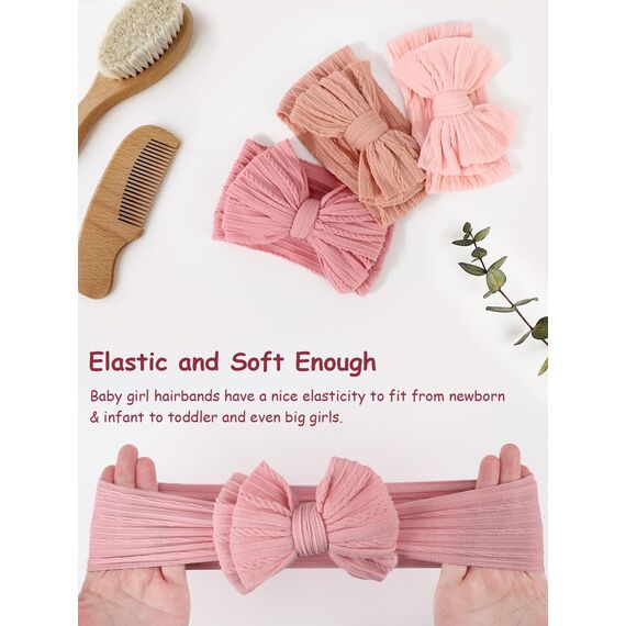 DRESHOW Stirnband Baby Mädchen Dehnbare Nylon Stirnbänder Handgefertigte Schleife Haarband for Neugeborene Kleinkinder Kinder 3 Stück