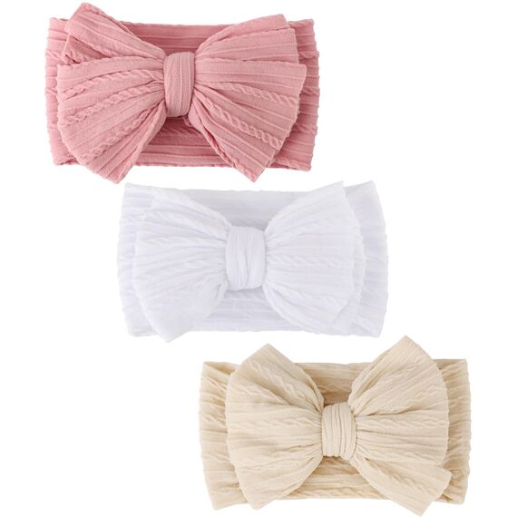 DRESHOW Stirnband Baby Mädchen Dehnbare Nylon Stirnbänder Handgefertigte Schleife Haarband for Neugeborene Kleinkinder Kinder 3 Stück