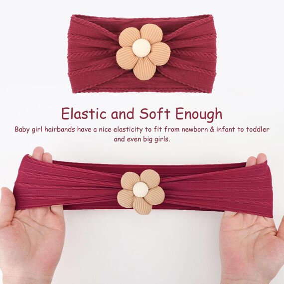 DRESHOW Stirnband Baby Mädchen Dehnbare Nylon Stirnbänder Handgefertigte Blumen Haarband for Neugeborene Kleinkinder Kinder 3 Stück