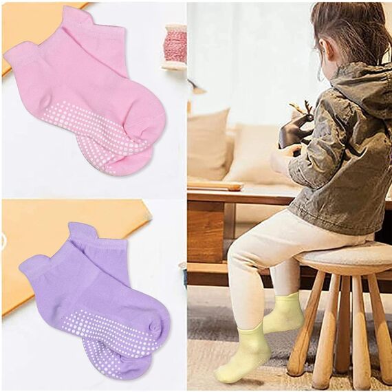 HYCLES Stoppersocken Kinder - 12 Paar ABS Socken Kinder Baby Jungen Kleinkind Rutschfeste Socken für 0-7 Jahre Antirutsch Socken Mädchen 5-7 Jahre