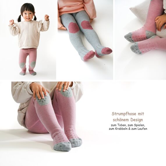 Petinard Label Krabbelstrumpfhose 2er-Pack ABS Sohle für Mädchen Baby, Strumpfhose mit Anti Rutsch Noppen