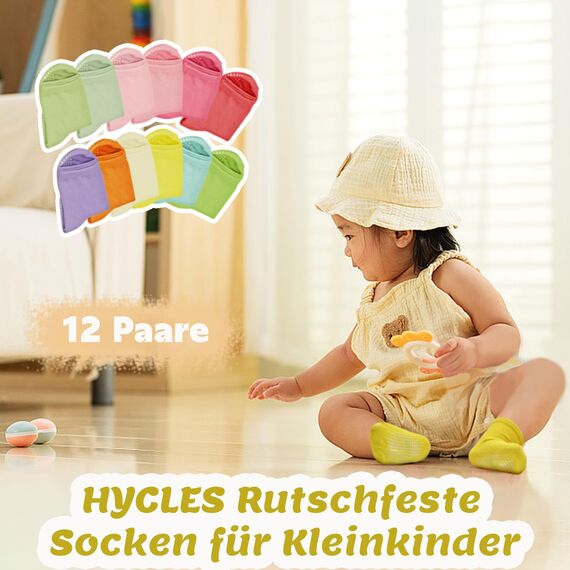 HYCLES Stoppersocken Kinder 12 Paars ABS Socken Kinder Baby Mädchen Kleinkind Rutschfeste Socken Antirutsch Socken für 3-5 Jahre