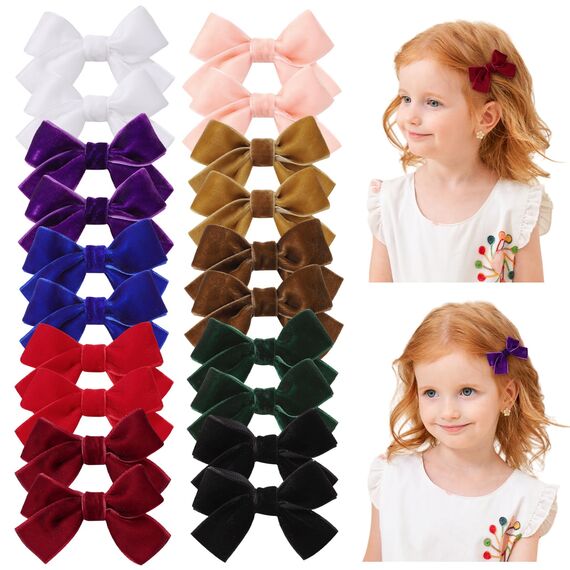 Jollybows 20 Stück Baby Mädchen Haarschleifen, 2 Zoll / 5 cm Haarspangen Haarklammern Haarclips Spangen Baby Haarschmuck für Mädchen Kinder Teenager Damen (Samt Dunkle Farbe)