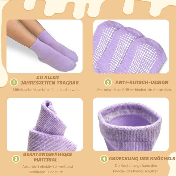 HYCLES ABS Socken für Kinder Baby Mädchen - 12 Paar Rutschfeste Antirutsch Stoppersocken für Kleinkind 0-10 Jahre