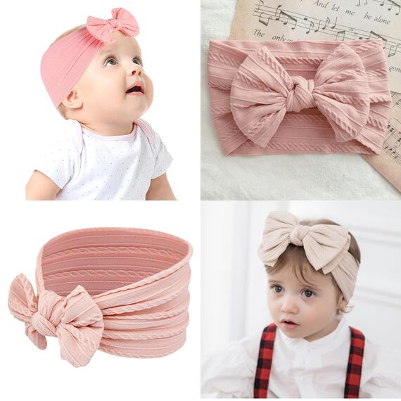 3 Stück Stirnband Baby Mädchen, Elastische Baby Haarband, Nylon Weiche Haarband Mädchen Stirnbandfür Neugeborene, Kleinkinder (Rosa und Weiß und Beige)
