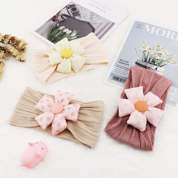 DRESHOW Stirnband Baby Mädchen Dehnbare Nylon Stirnbänder Handgefertigte Blumen Haarband for Neugeborene Kleinkinder Kinder