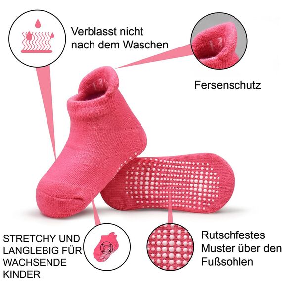 HYCLES Stoppersocken Kinder - 12 Paar ABS Socken Kinder Baby Jungen Kleinkind Rutschfeste Socken für 0-7 Jahre Antirutsch Socken Mädchen 5-7 Jahre