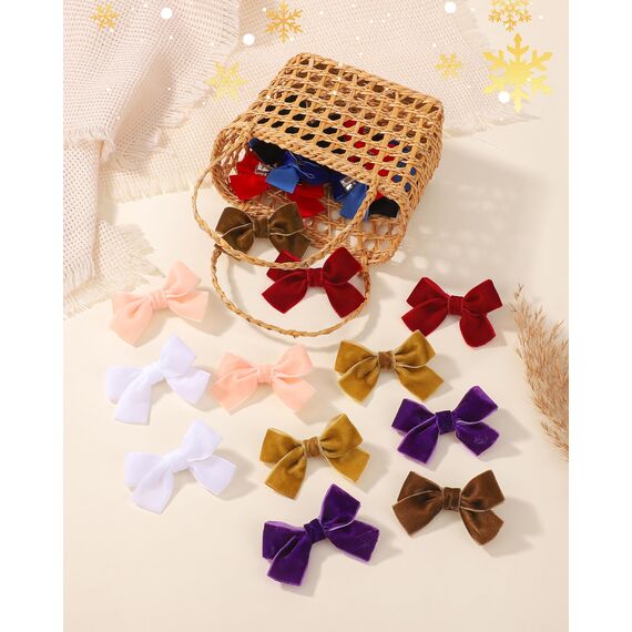 Jollybows 20 Stück Baby Mädchen Haarschleifen, 2 Zoll / 5 cm Haarspangen Haarklammern Haarclips Spangen Baby Haarschmuck für Mädchen Kinder Teenager Damen (Samt Dunkle Farbe)
