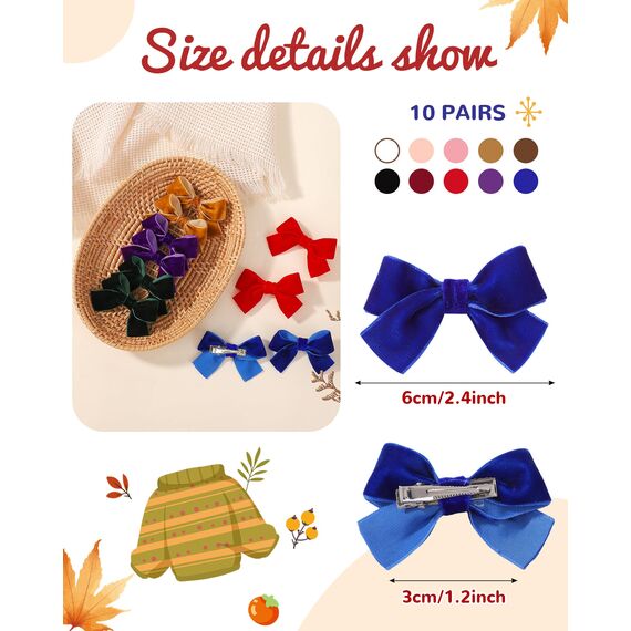 Jollybows 20 Stück Baby Mädchen Haarschleifen, 2 Zoll / 5 cm Haarspangen Haarklammern Haarclips Spangen Baby Haarschmuck für Mädchen Kinder Teenager Damen (Samt Dunkle Farbe)