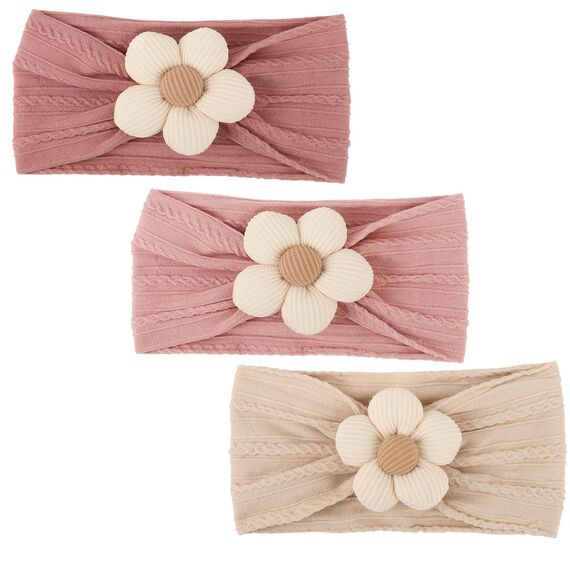 DRESHOW Stirnband Baby Mädchen Dehnbare Nylon Stirnbänder Handgefertigte Blumen Haarband for Neugeborene Kleinkinder Kinder 3 Stück