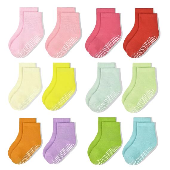 HYCLES Stoppersocken Kinder 12 Paars ABS Socken Kinder Baby Mädchen Kleinkind Rutschfeste Socken Antirutsch Socken für 3-5 Jahre
