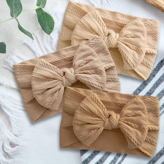 3 Stück Baby-Turban-Stirnband für Neugeborene, Baby-Stirnbänder, Baby-Mädchen-Bögen, weiche Schleife, Kopfbedeckung, elastische Haarbänder für Kleinkinder, Neugeborene