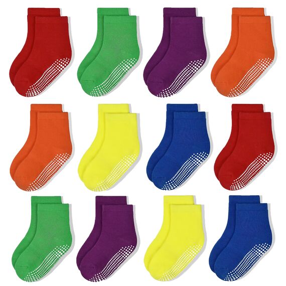 HYCLES Stoppersocken Kinder 12 Paars ABS Socken Kinder Baby Mädchen Kleinkind Rutschfeste Socken Antirutsch Socken für 6-12 Monate